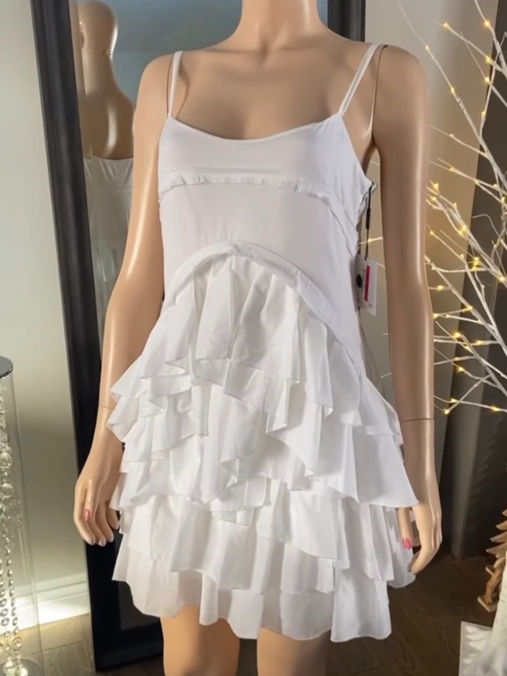 NWT: Calvin Klein White Lightweight 100% Cotton Tiered Ruffled Summer Dress 6 - Picture 1 of 12